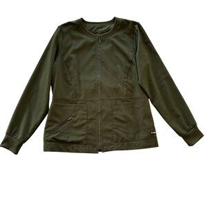 Greys Anatomy By Barco Womens Zip-Up Olive Green Scrub Jacket Size M Stretch Ble